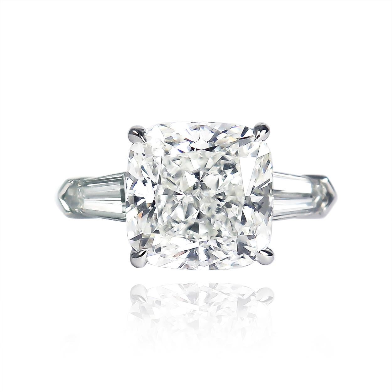 Contemporary J. Birnbach GIA Certified 4.54 Carat H SI2 Cushion Diamond Three-Stone Ring