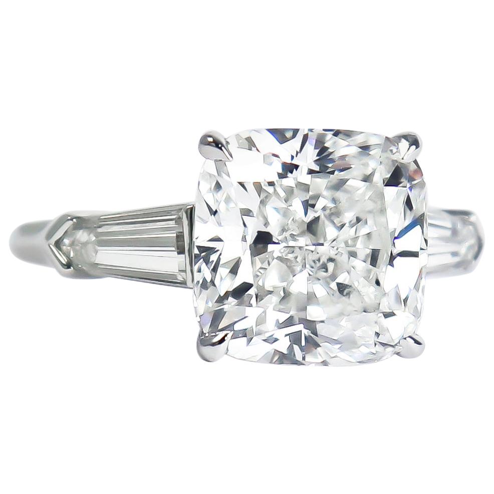 J. Birnbach GIA Certified 4.54 Carat H SI2 Cushion Diamond Three-Stone Ring