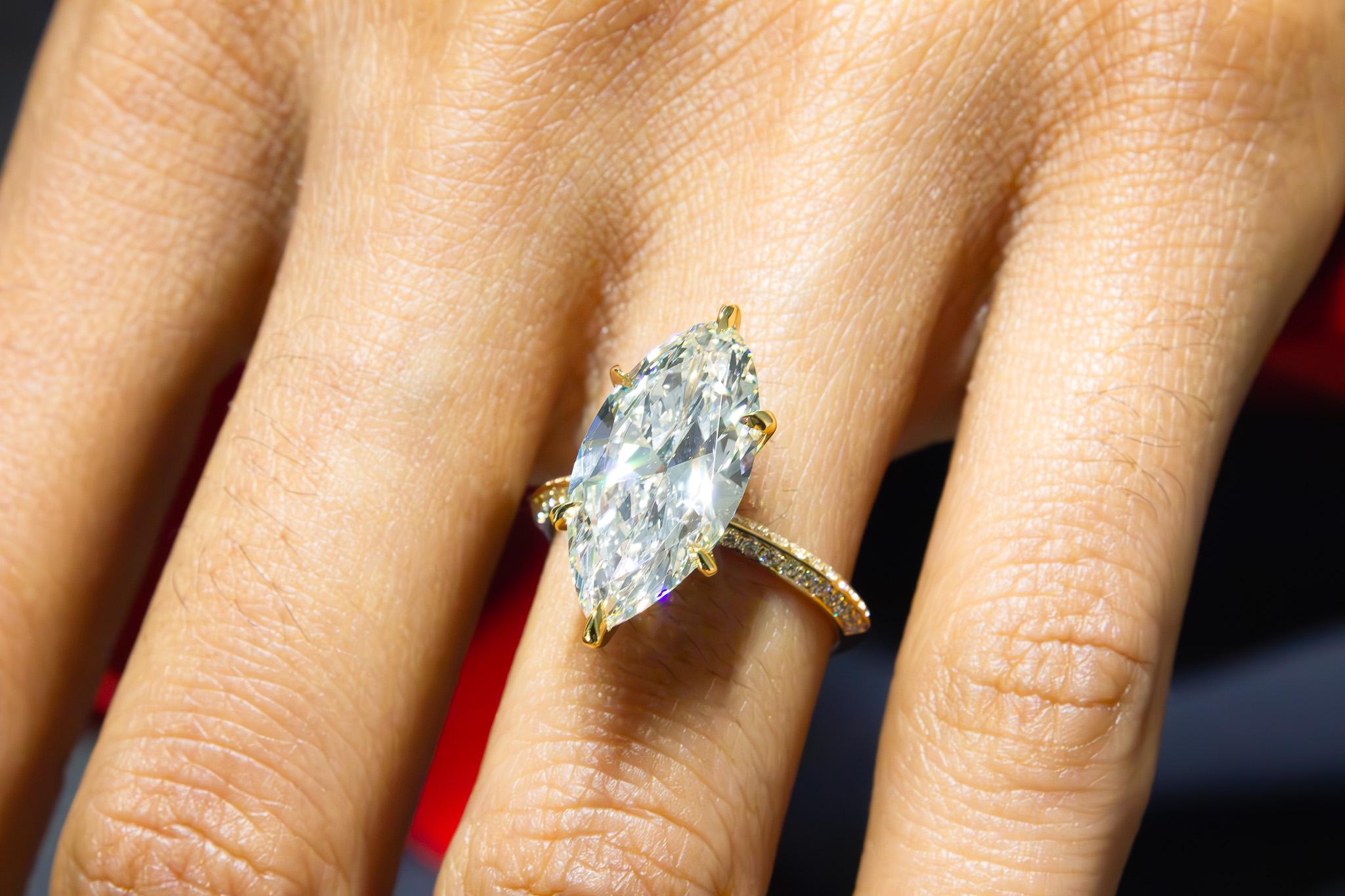 J. Birnbach GIA Certified 4.57 Carat L VS1 Marquise Solitaire Engagement Ring For Sale 1