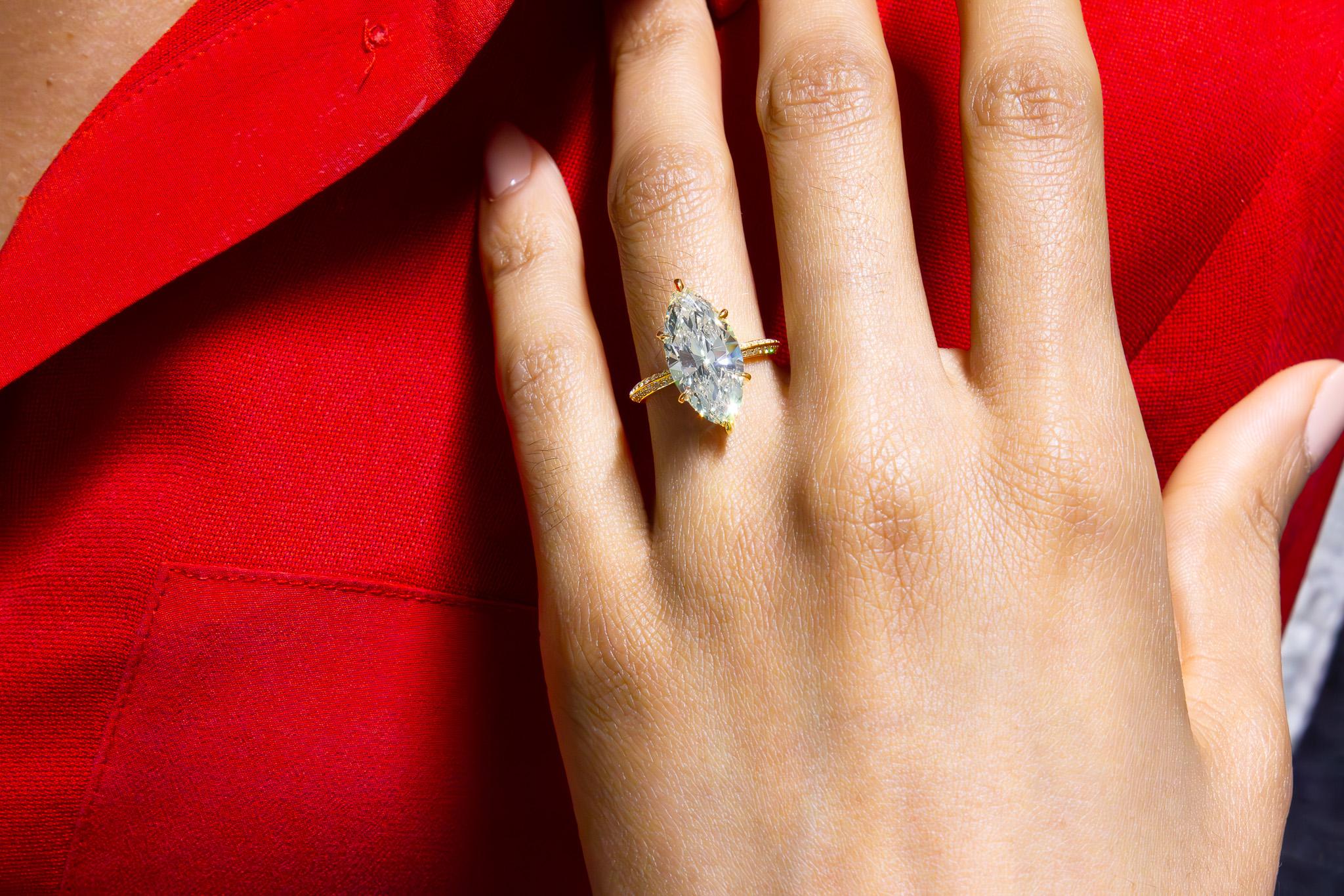 J. Birnbach GIA Certified 4.57 Carat L VS1 Marquise Solitaire Engagement Ring For Sale 3