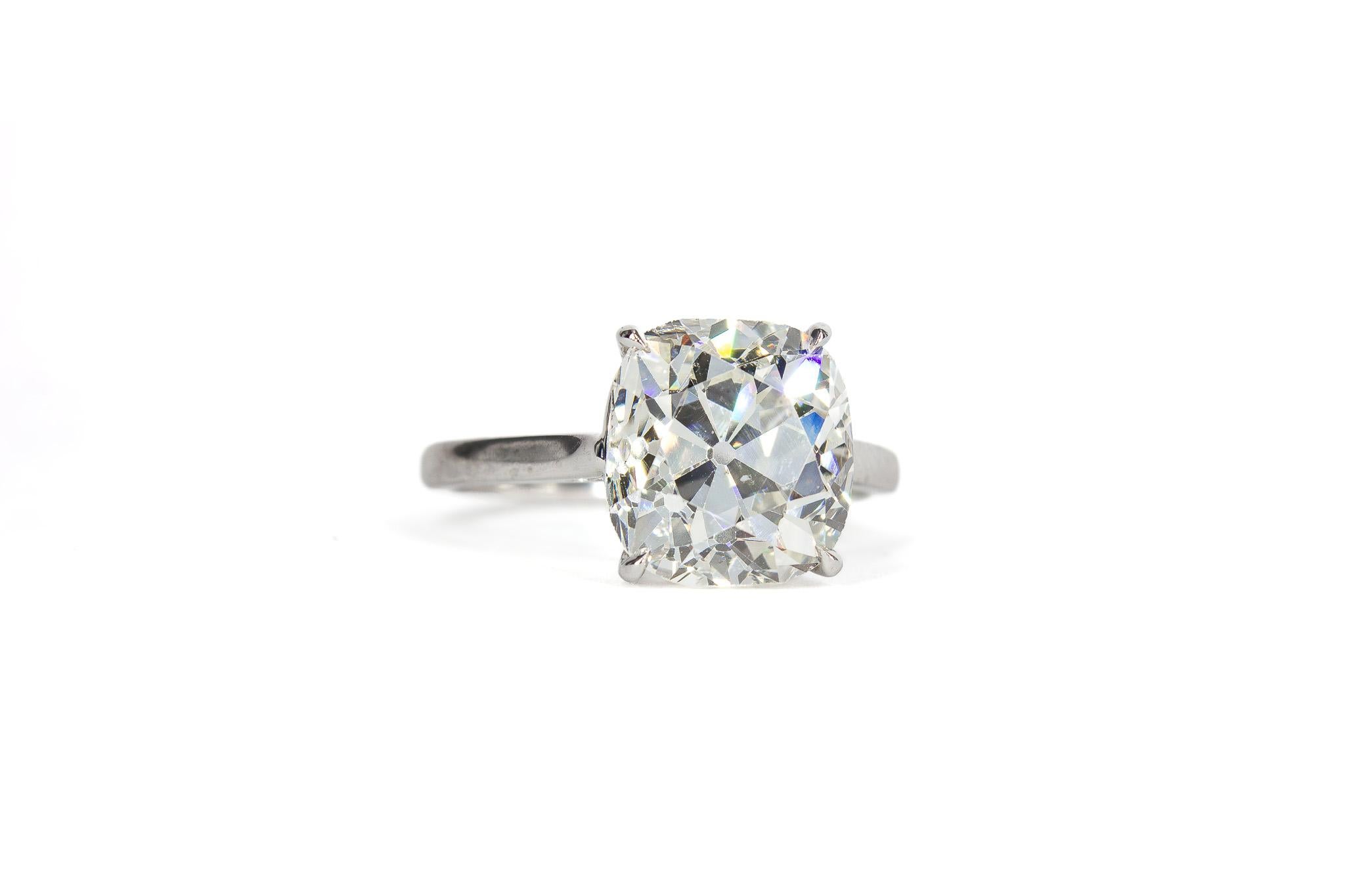 Contemporary J. Birnbach GIA Certified 4.58 Carat K SI1 Old Mine Diamond Solitaire  Ring For Sale