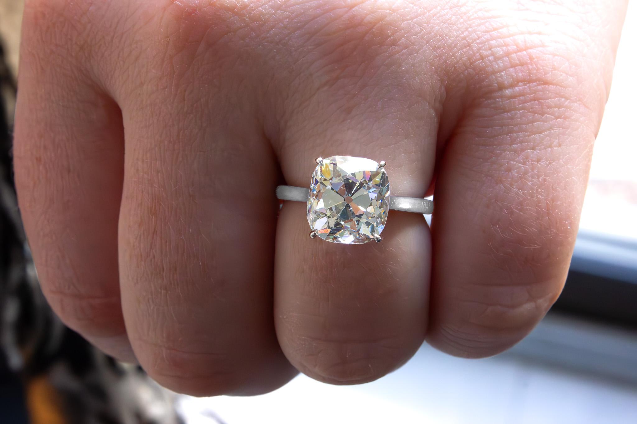 J. Birnbach GIA Certified 4.58 Carat K SI1 Old Mine Diamond Solitaire  Ring In New Condition For Sale In New York, NY