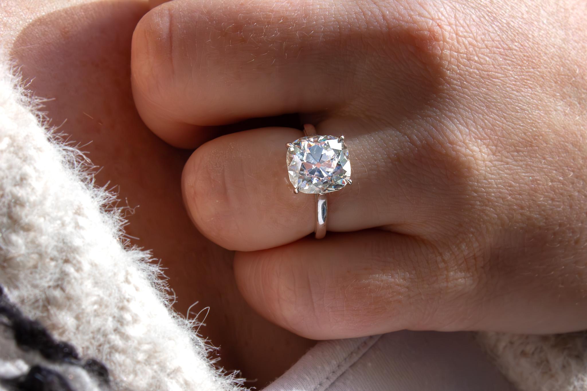 Women's or Men's J. Birnbach GIA Certified 4.58 Carat K SI1 Old Mine Diamond Solitaire  Ring For Sale
