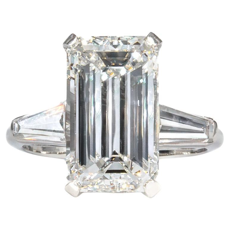 J. Birnbach GIA Certified 4.80 Carat Emerald Cut J VS2 Diamond Three-Stone Ring