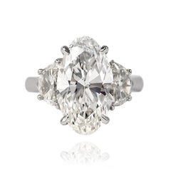 J. Birnbach GIA Certified 4.81 Carat H SI1 Oval Three-Stone Ring