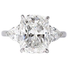 J. Birnbach GIA Certified 5.00 Carat E VS1 Cushion Three-Stone Ring J. Birnbach GIA Certified 5.00 Carat E VS1 Cushion Three-Stone Ring
