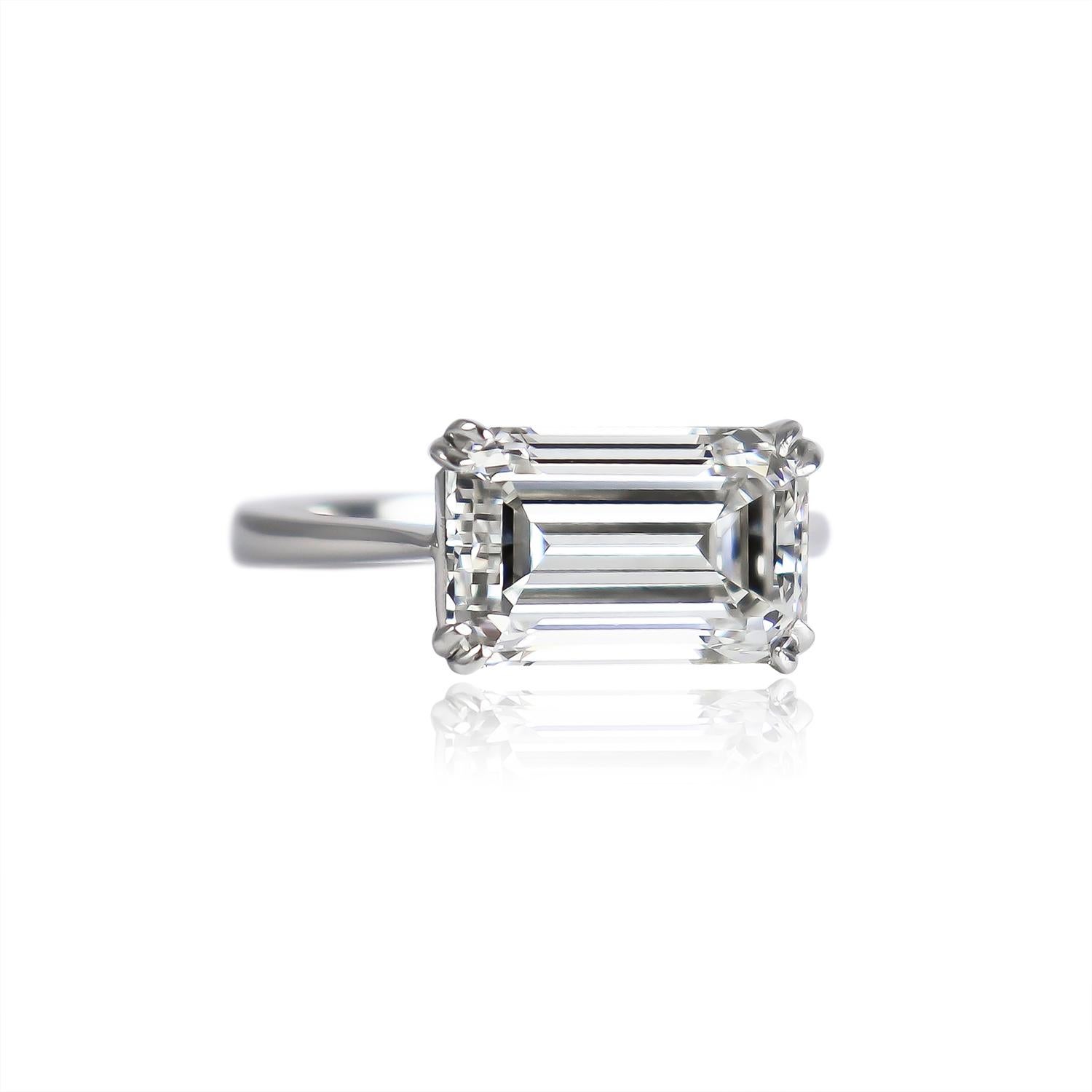 Contemporary J. Birnbach GIA Certified 5.01 Carat F SI1 Emerald Cut Diamond Solitaire Ring
