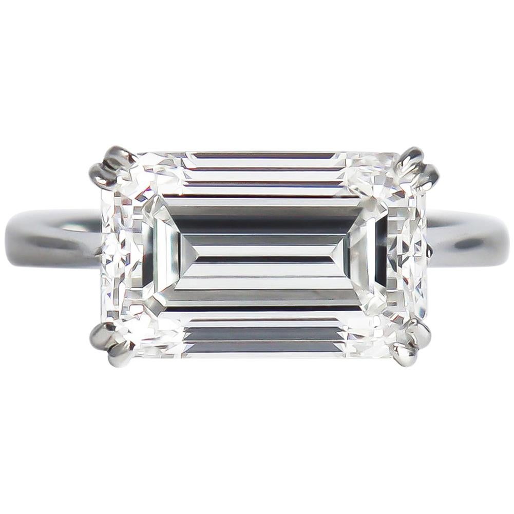 J. Birnbach GIA Certified 5.01 Carat F SI1 Emerald Cut Diamond Solitaire Ring