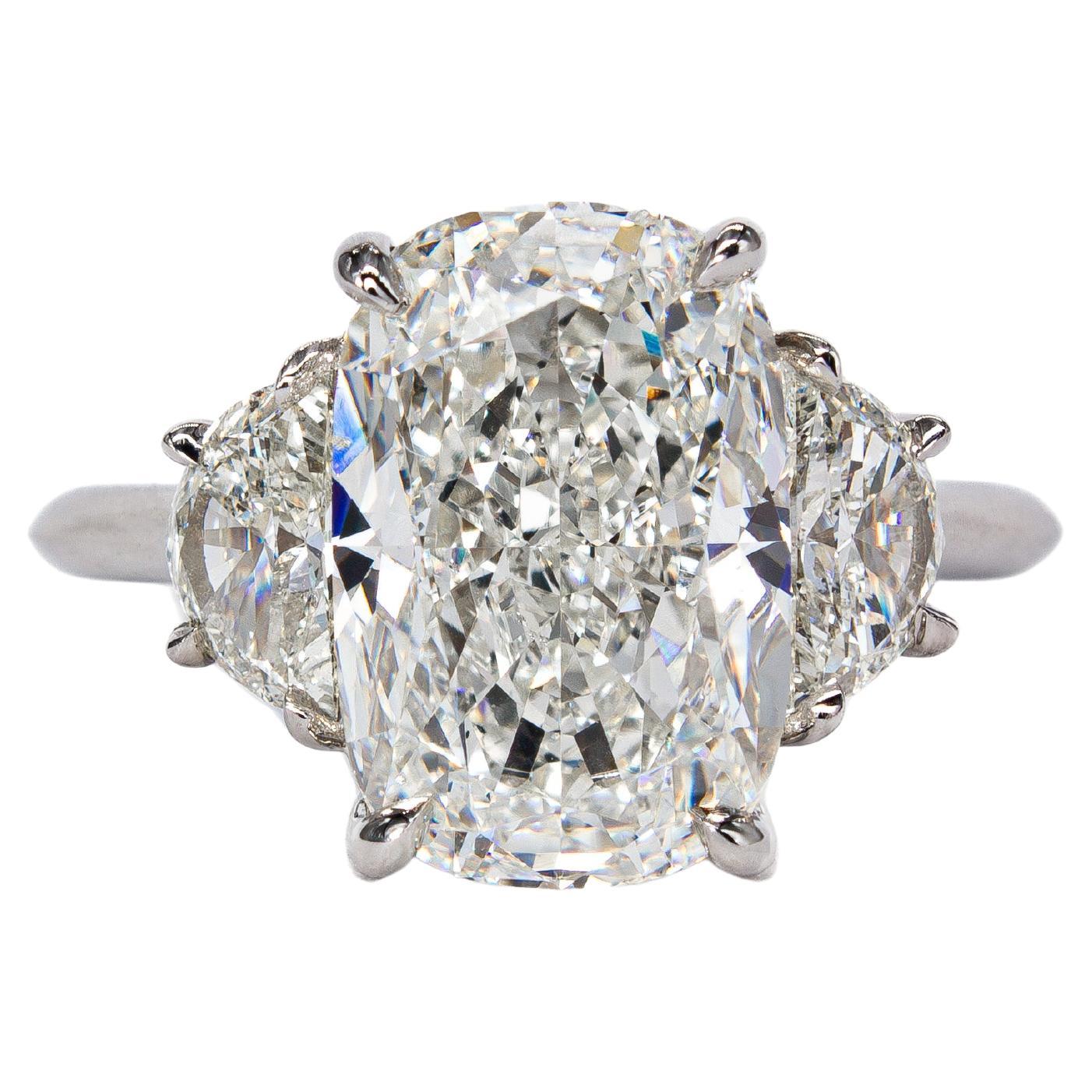 J. Birnbach GIA Certified 5.01 Carat I SI1 Cushion Cut Diamond Three-Stone Ring