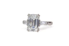 J. Birnbach GIA Certified 5.03 Carat Emerald Cut Diamond Three-Stone Ring