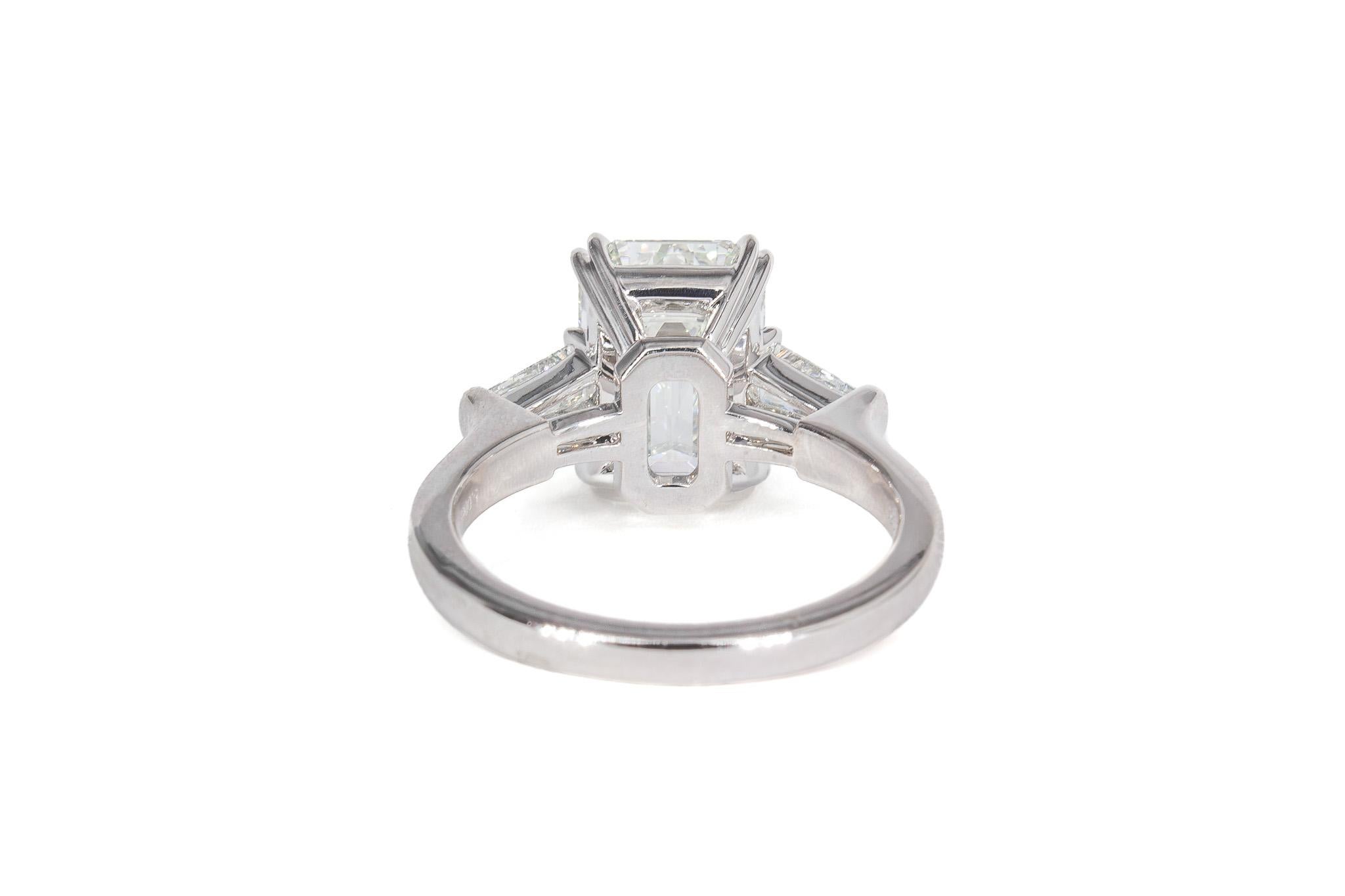 J. Birnbach GIA Certified 5.03 Carat Emerald Cut Diamond Three-Stone Ring In New Condition For Sale In New York, NY