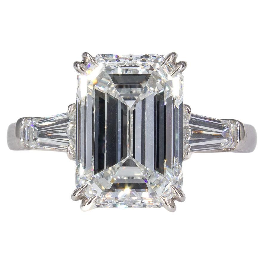 J. Birnbach GIA Certified 5.03 Carat Emerald Cut Diamond Three-Stone Ring