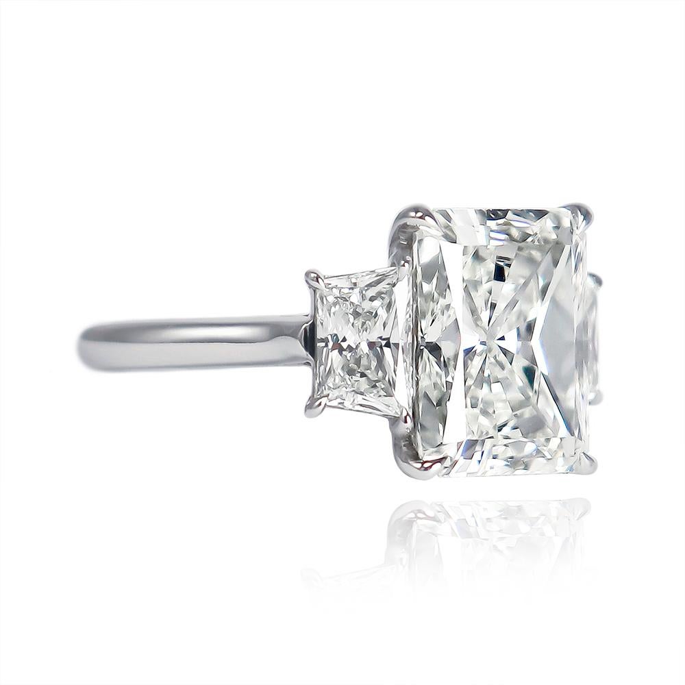 Contemporary J. Birnbach 5.01 Carat Radiant Cut Diamond Three-Stone Engagement Ring For Sale