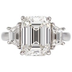 J. Birnbach GIA Certified 5.02 Carat G VVS1 Emerald Cut Three-Stone Ring