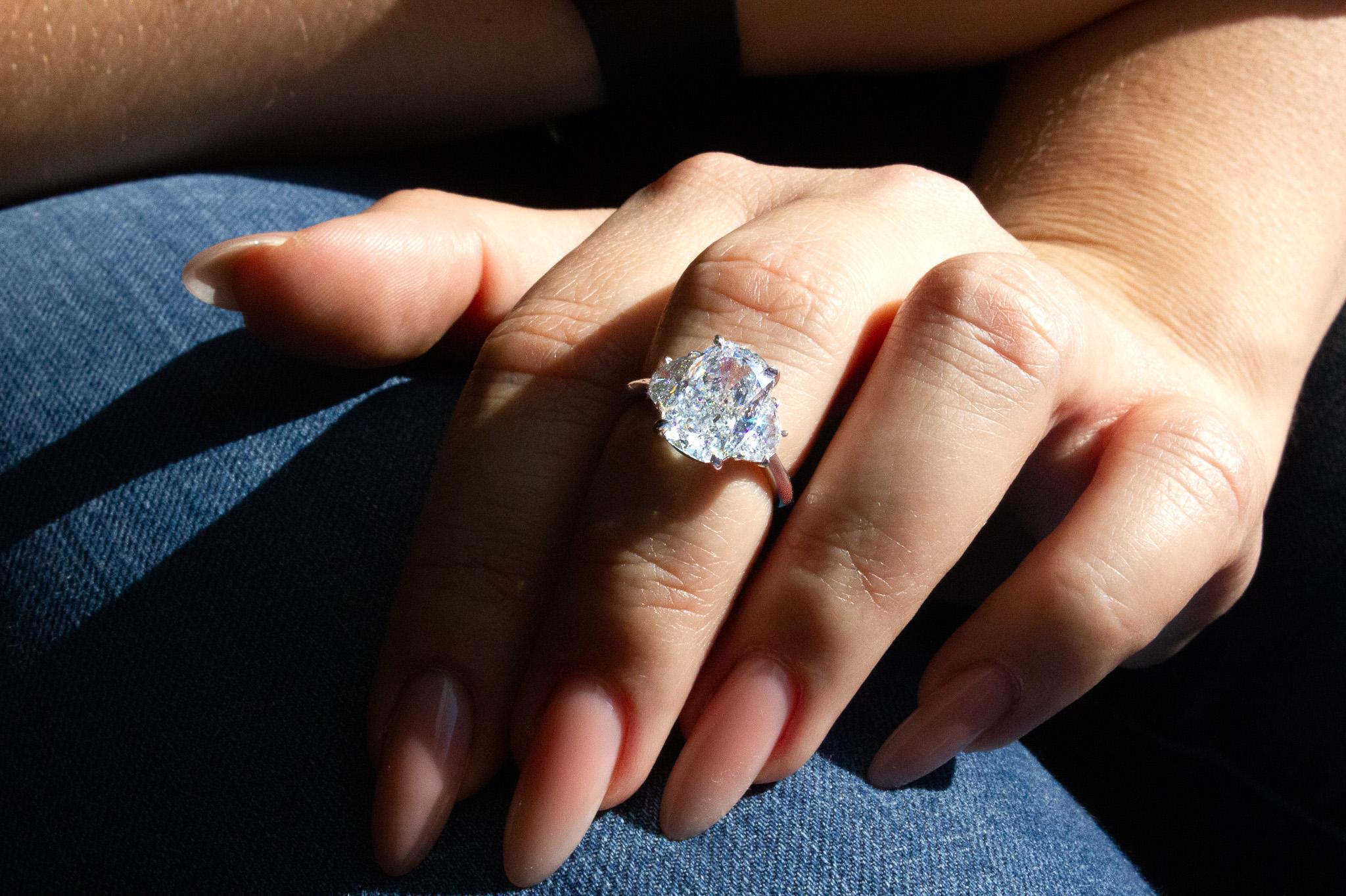 J. Birnbach GIA Certified 5.01 Carat I SI1 Cushion Cut Diamond Three-Stone Ring In New Condition For Sale In New York, NY