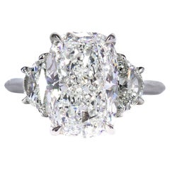 J. Birnbach GIA Certified 5.01 Carat I SI1 Cushion Cut Diamond Three-Stone Ring
