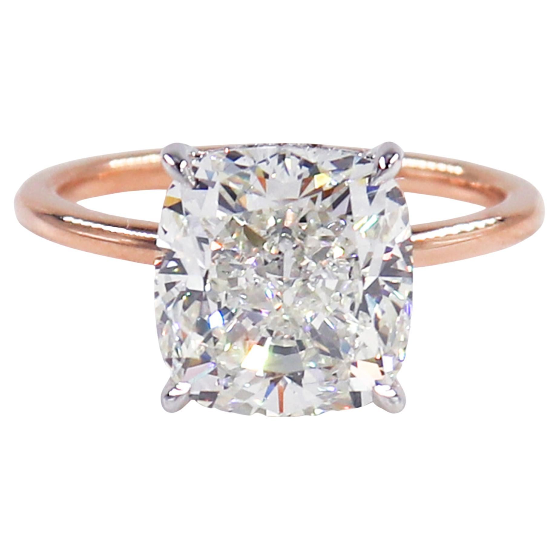 J. Birnbach GIA Certified 5.03 ct Cushion Solitaire Engagement Ring in Rose Gold