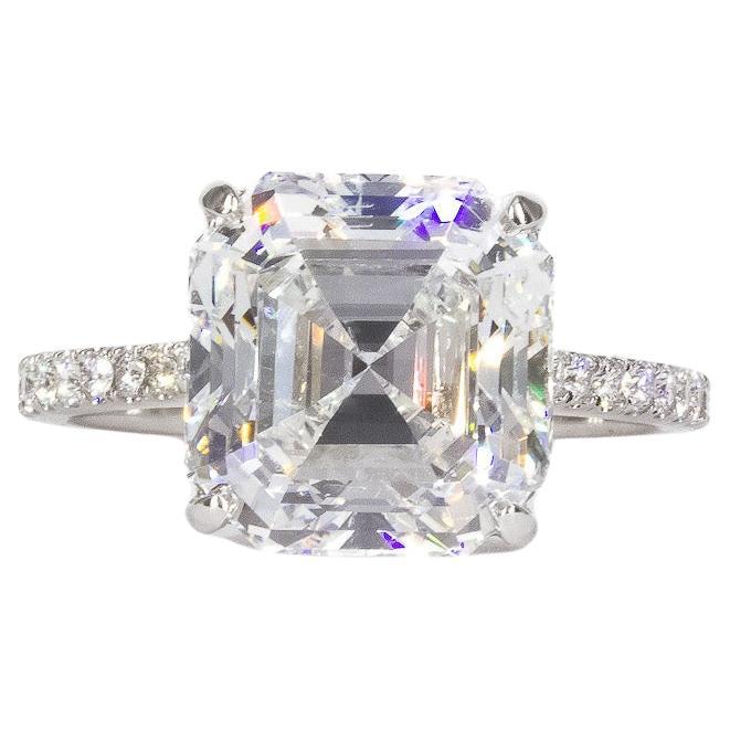J. Birnbach GIA Certified 5.06 Carat E SI2 Asscher Cut Diamond Engagement Ring