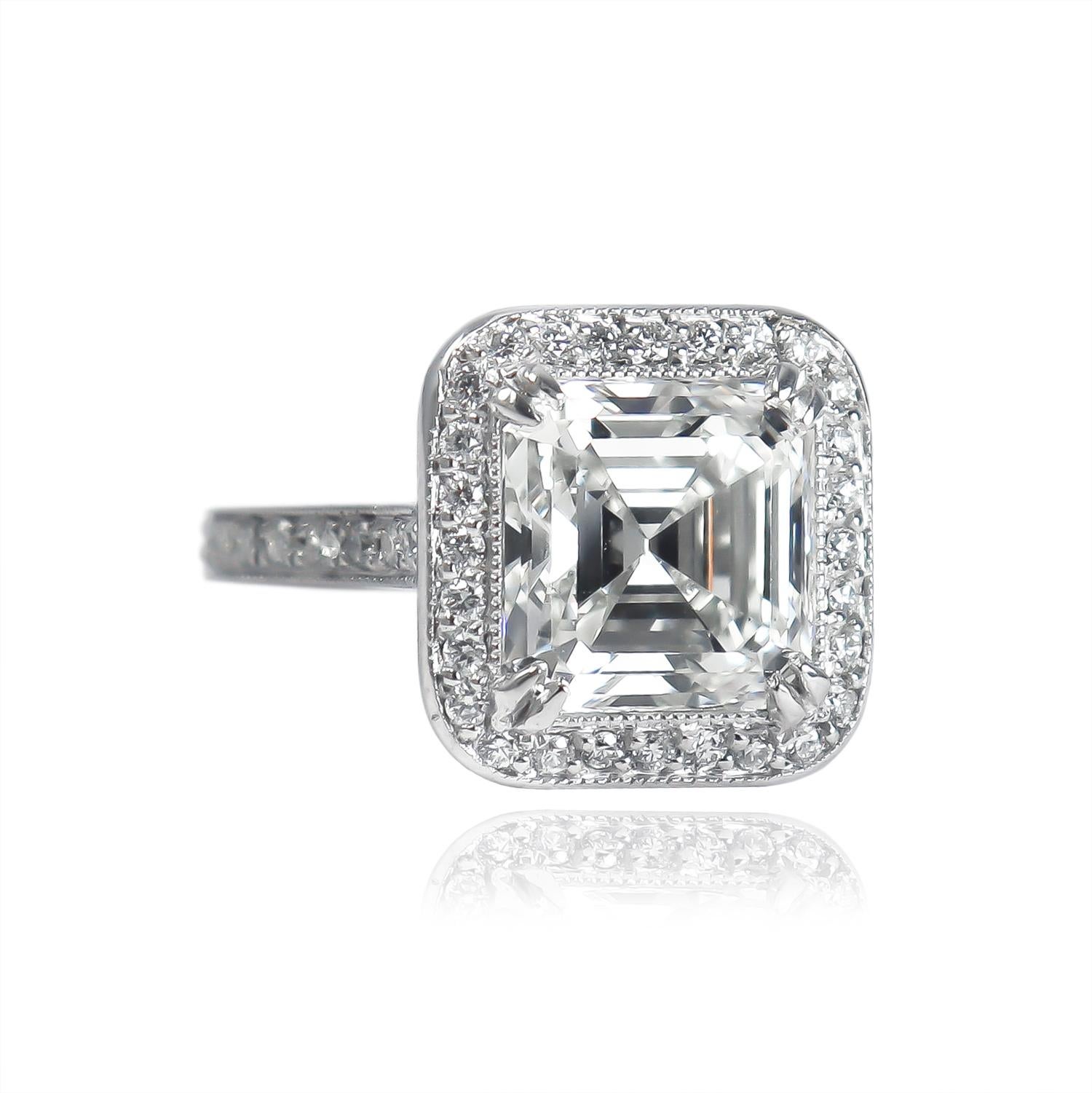 Contemporary J. Birnbach GIA Certified 5.20 Carat H VS2 Asscher Cut Diamond Pavé Ring