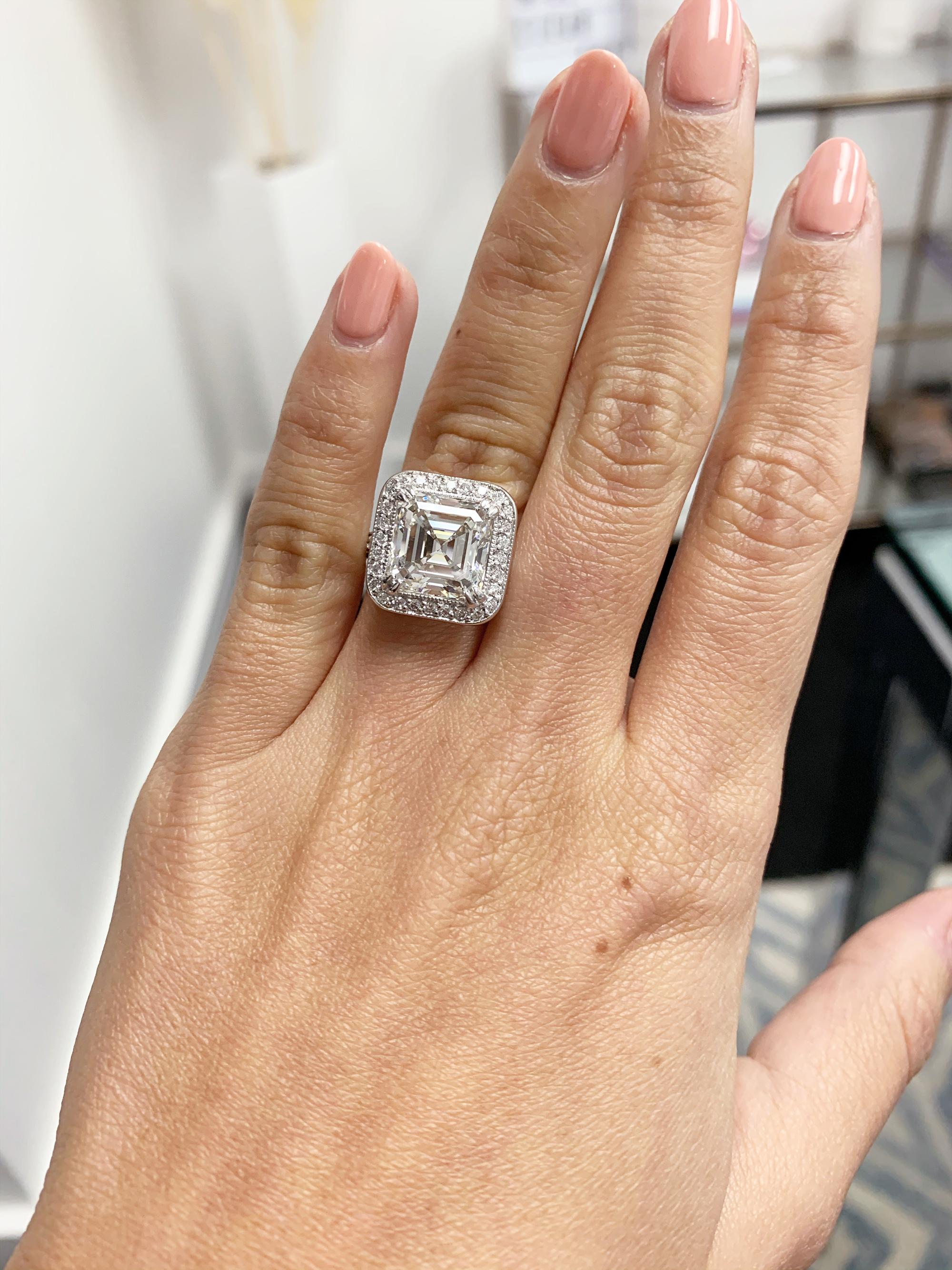 J. Birnbach GIA Certified 5.20 Carat H VS2 Asscher Cut Diamond Pavé Ring In Good Condition In New York, NY