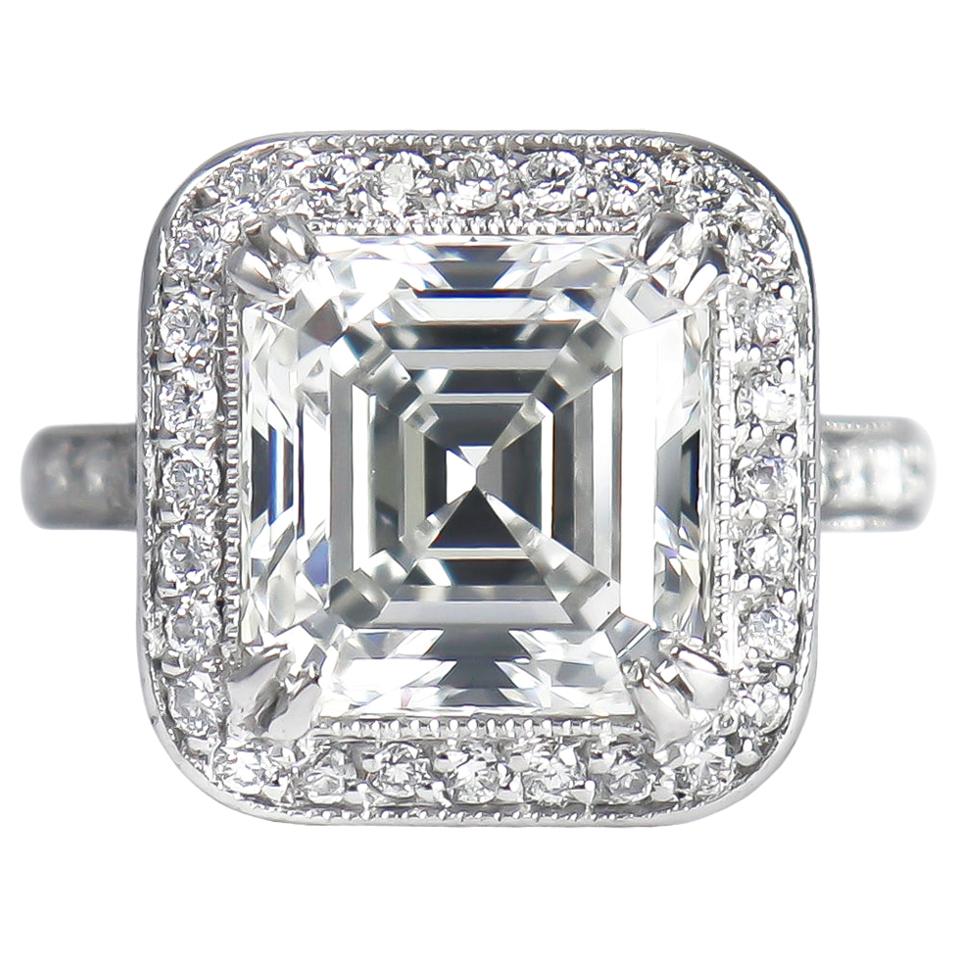 J. Birnbach GIA Certified 5.20 Carat H VS2 Asscher Cut Diamond Pavé Ring