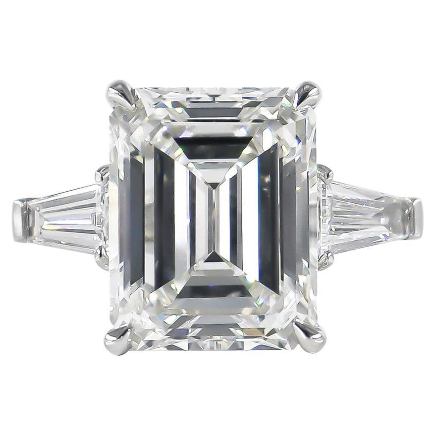 J. Birnbach GIA Certified 5.49 Carat Emerald Cut Diamond Three-Stone Ring For Sale