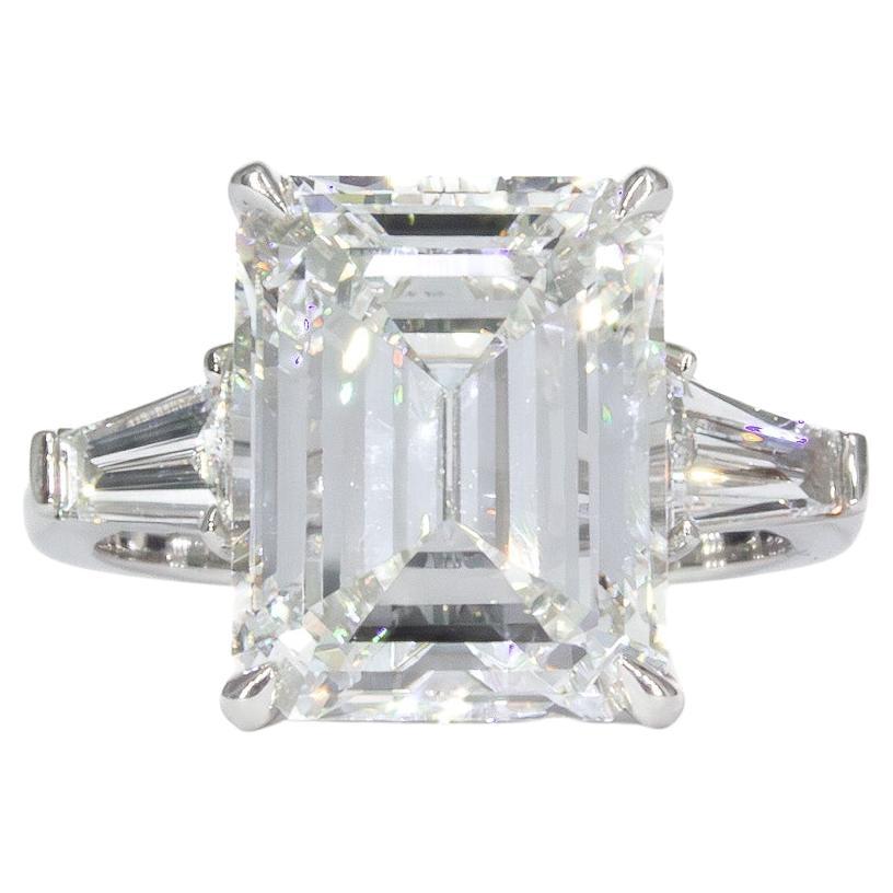 J. Birnbach GIA Certified 5.49 Carat Emerald Cut H SI2 Diamond Three-Stone Ring
