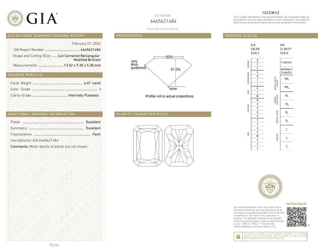 J. Birnbach GIA Certified 6.01ct Radiant Cut Internally Flawless Diamond Ring For Sale 2