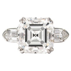 J. Birnbach GIA Certified 6.52 Carat Asscher Cut Diamond Three-Stone Ring