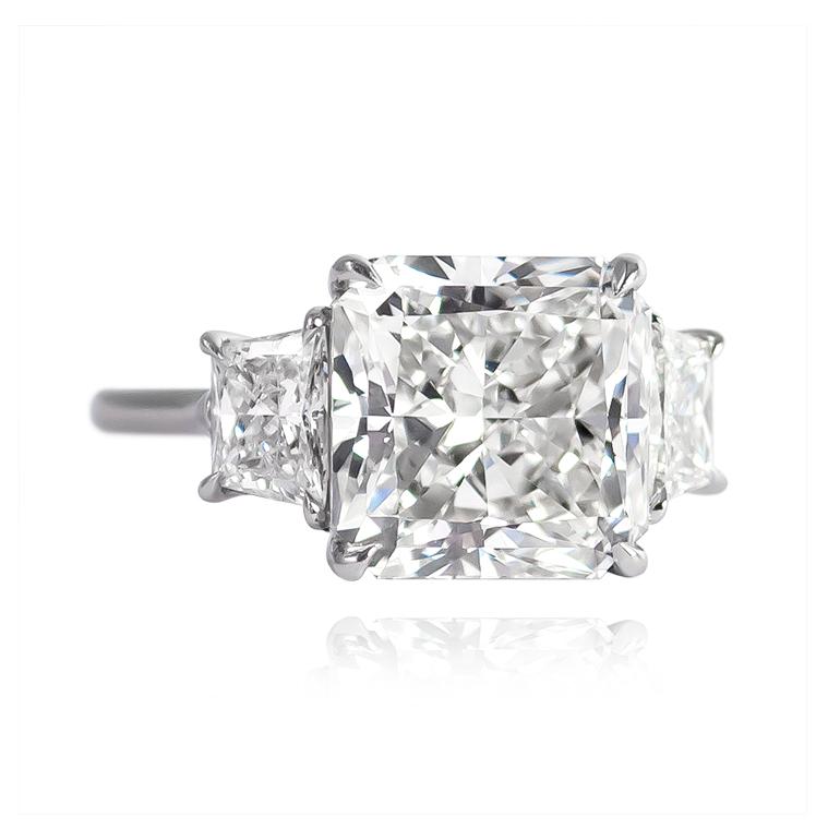 Contemporary J. Birnbach  6.58 carat Radiant Cut Diamond Three-Stone Engagement Ring