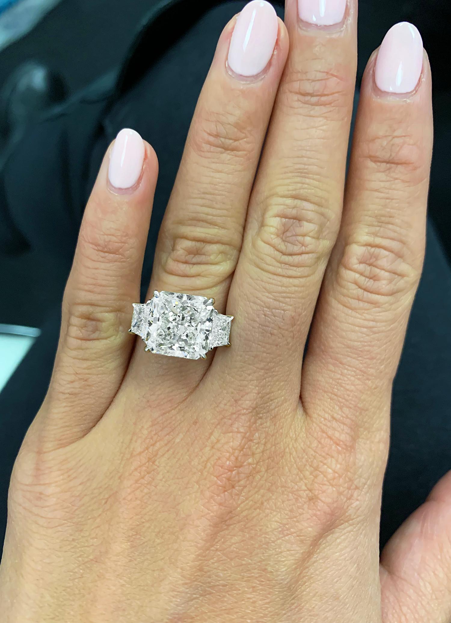 Women's J. Birnbach  6.58 carat Radiant Cut Diamond Three-Stone Engagement Ring