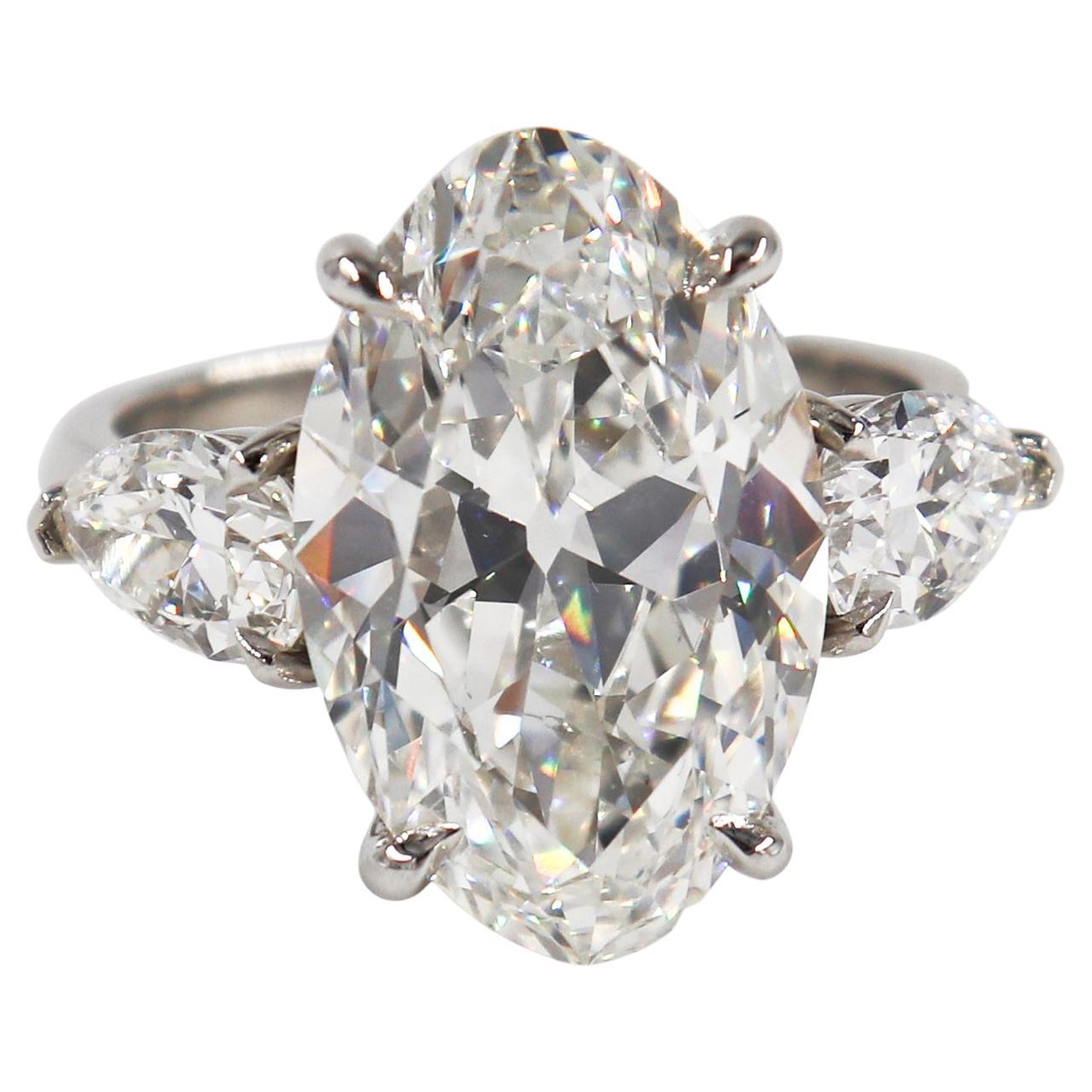 J. Birnbach 6.68 ct Oval Three Stone Engagement Ring with Pear Shape Side Stones