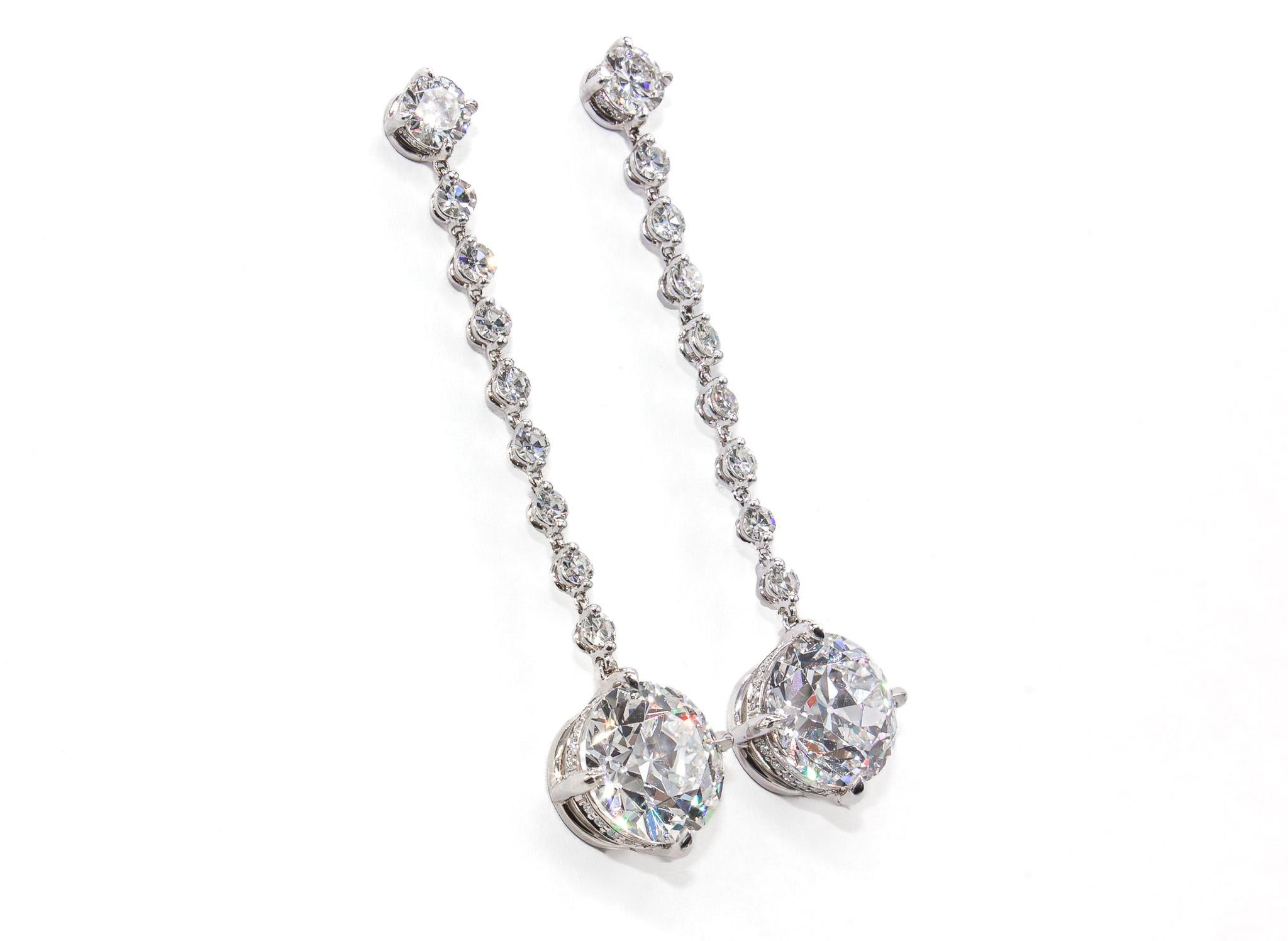 Contemporain J. Birnbach, pendants d'oreilles en diamants européens anciens certifiés GIA de 6,91 carats au total en vente