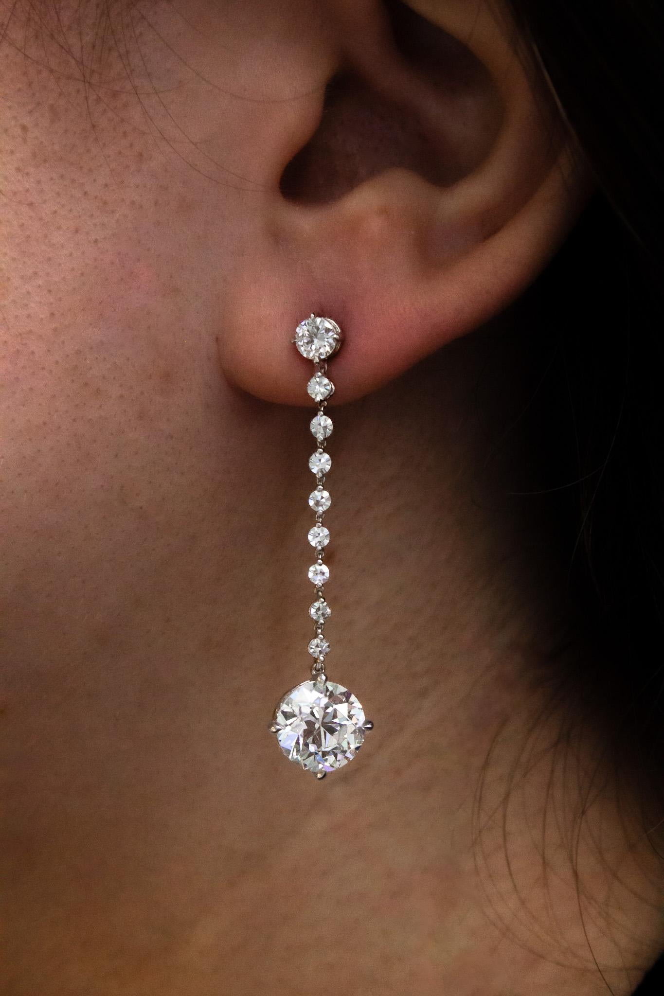 J. Birnbach, pendants d'oreilles en diamants européens anciens certifiés GIA de 6,91 carats au total Neuf - En vente à New York, NY