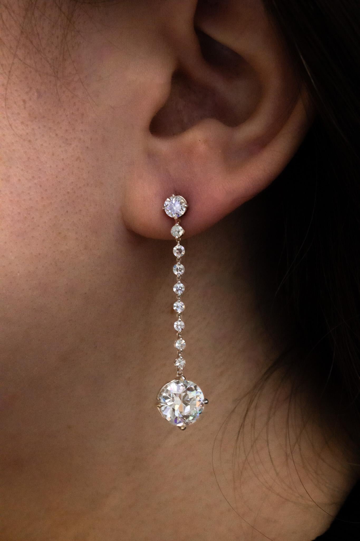 J. Birnbach, pendants d'oreilles en diamants européens anciens certifiés GIA de 6,91 carats au total Unisexe en vente