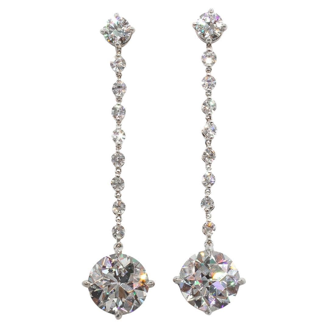 J. Birnbach GIA Certified 6.91 Carat Total Old European Diamond Drop Earrings