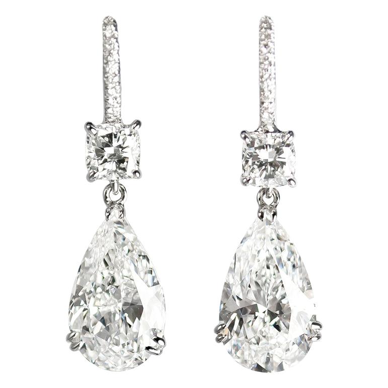 J. Birnbach GIA Certified 6.98 Carat D color Cushion and Pear Diamond Earrings