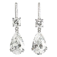 J. Birnbach GIA Certified 6.98 Carat D color Cushion and Pear Diamond Earrings