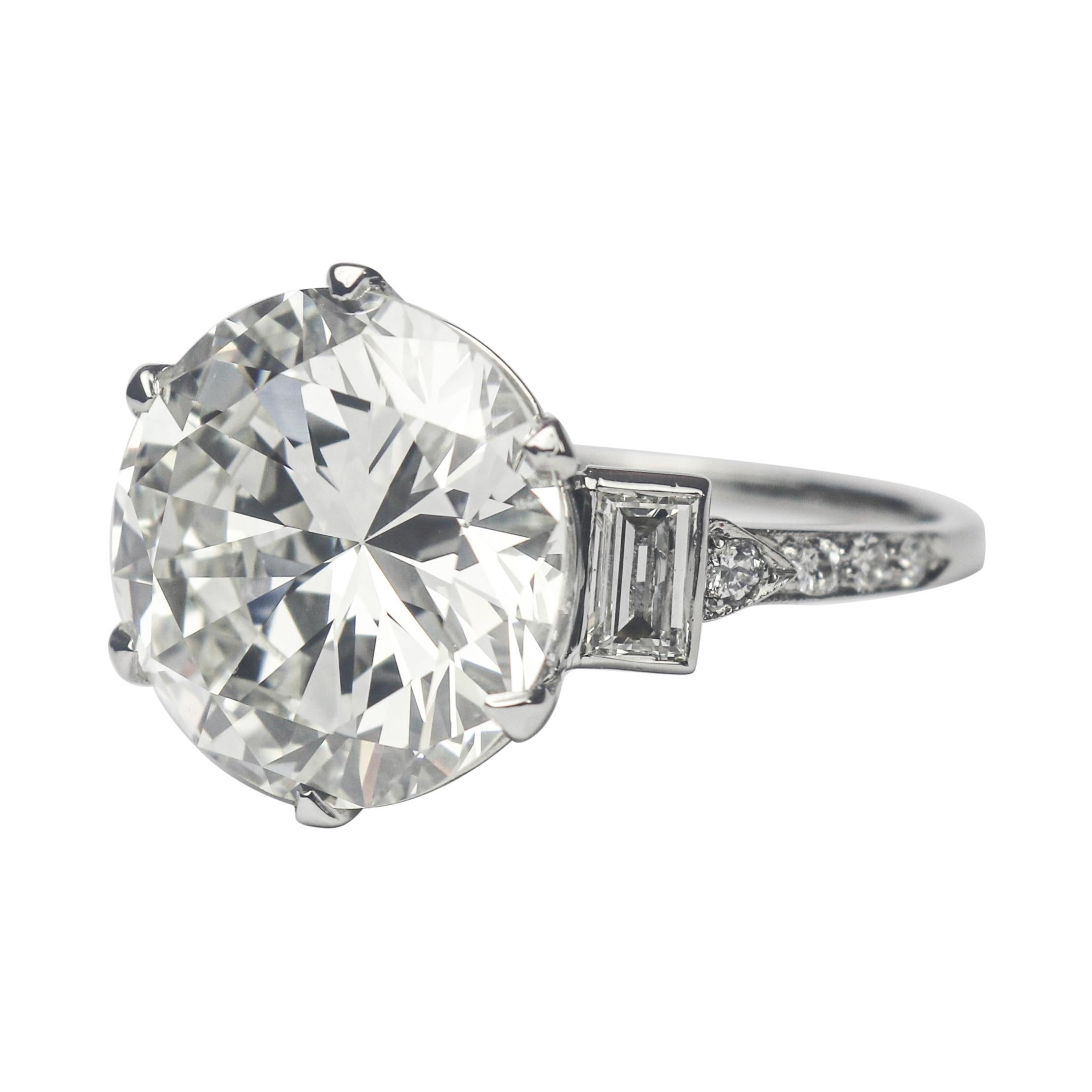 GIA Certified 7.82 Carat Round Brilliant Cut Diamond Art Deco Style Ring