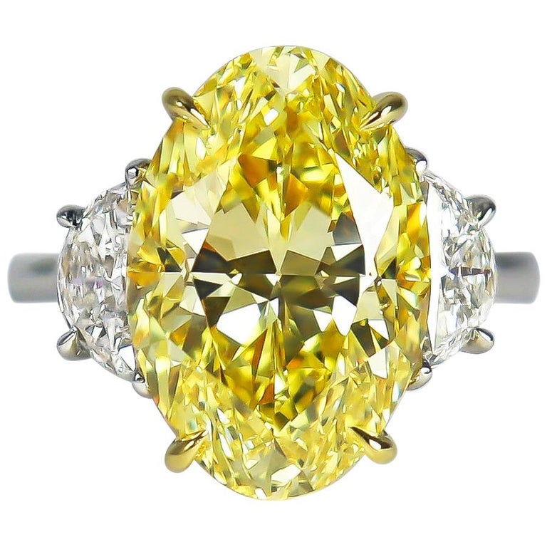 J. Birnbach GIA Certified 8.01 Carat Fancy Intense Yellow Oval Diamond Ring