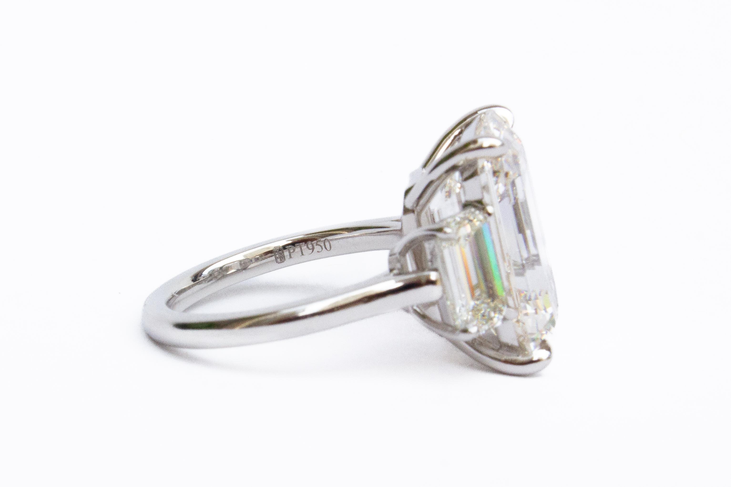 J. Birnbach GIA Certified 8.04 Carat Emerald Cut Diamond Three-Stone Ring In New Condition For Sale In New York, NY