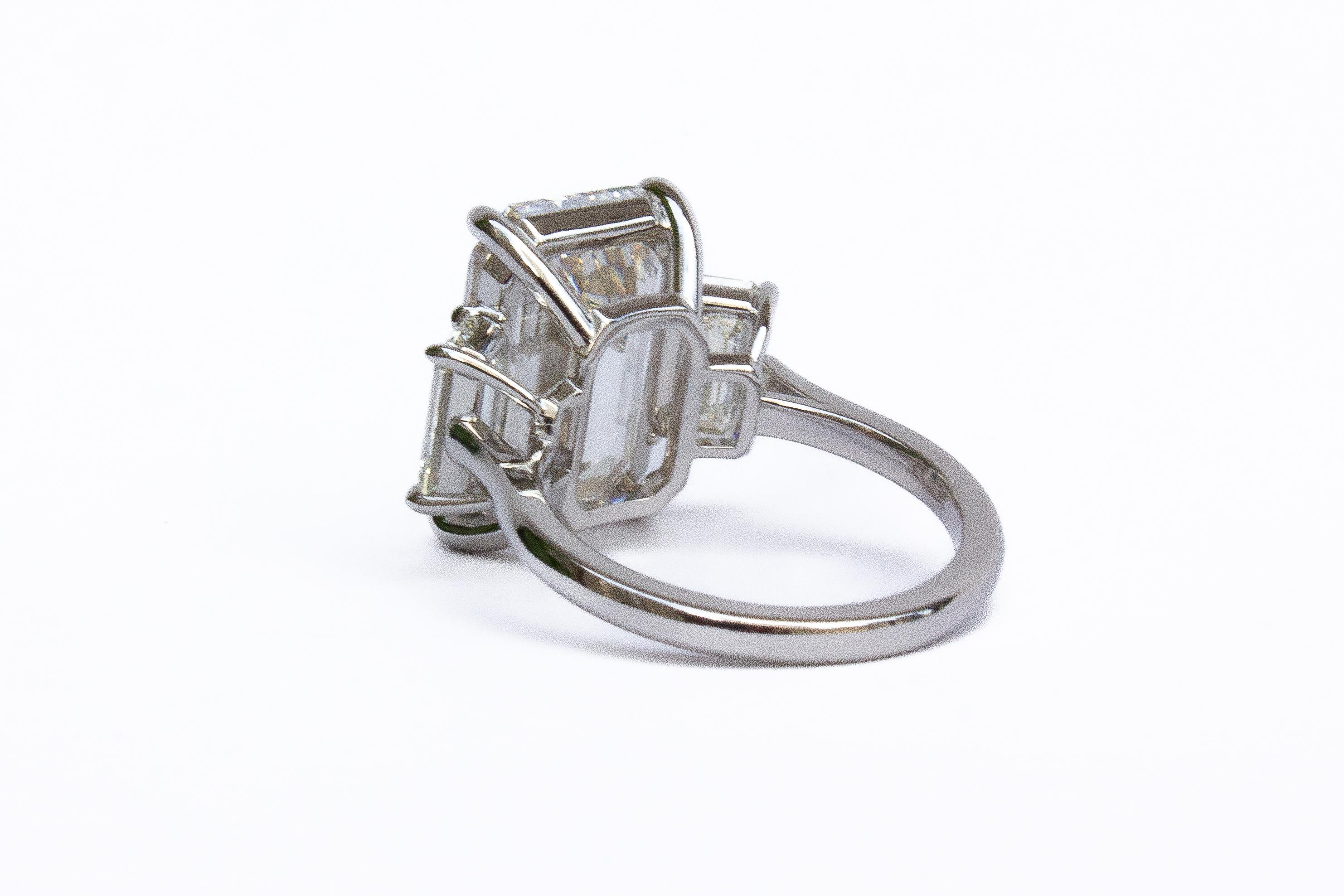 J. Birnbach GIA Certified 8.04 Carat Emerald Cut Diamond Three-Stone Ring For Sale 1