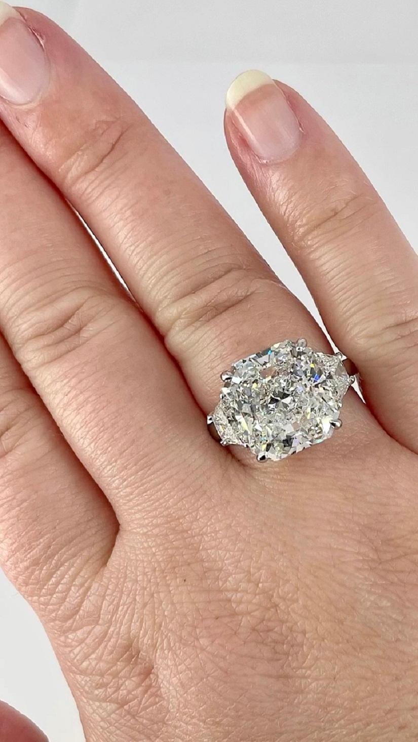 J. Birnbach GIA Certified 8.29 carat E SI1 Radiant Cut Diamond Three Stone Ring For Sale 1