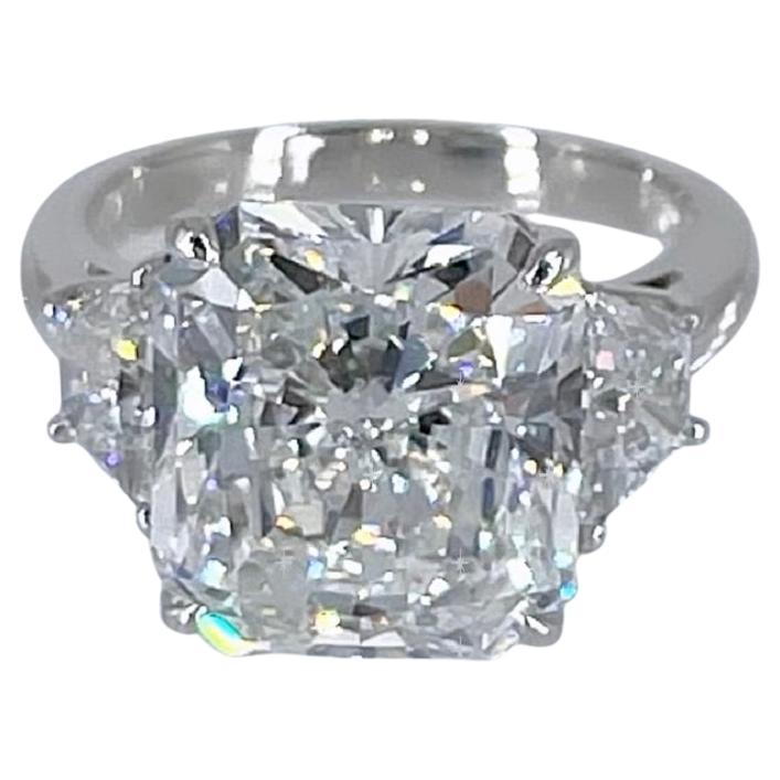 J. Birnbach, bague à trois pierres avec diamant taille radiant de 8,29 carats certifié GIA E SI1