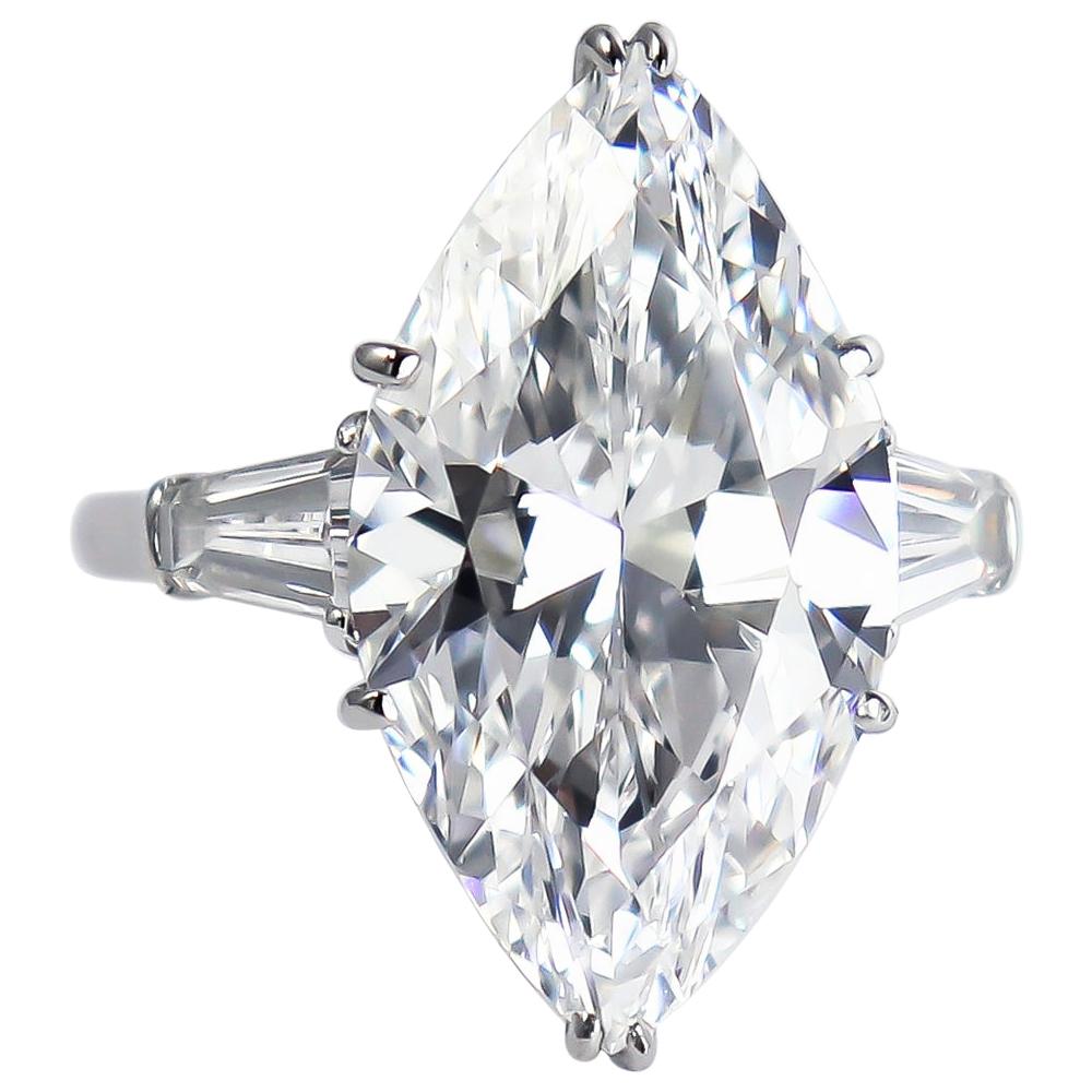 J. Birnbach GIA Certified 8.33 Carat D Internally Flawless Marquise Diamond Ring