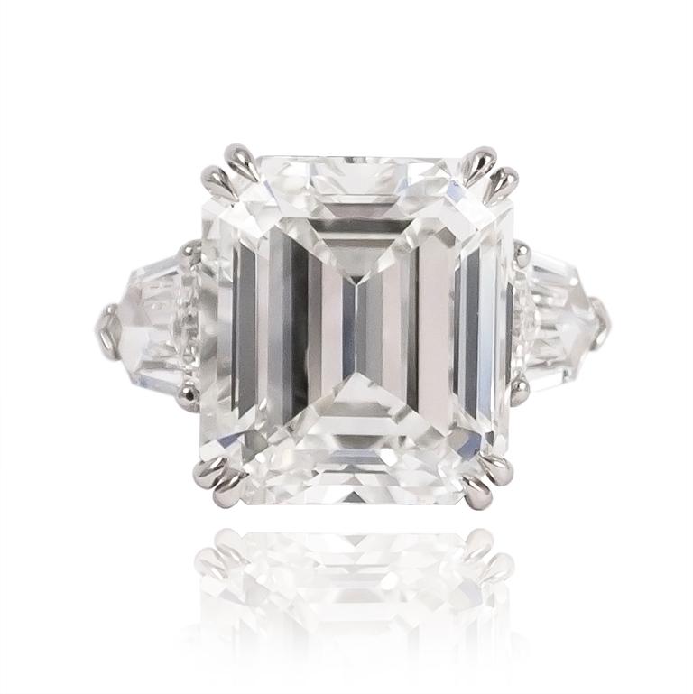 J. Birnbach GIA Certified 8.63 Carat Emerald Cut Three-Stone Ring 1