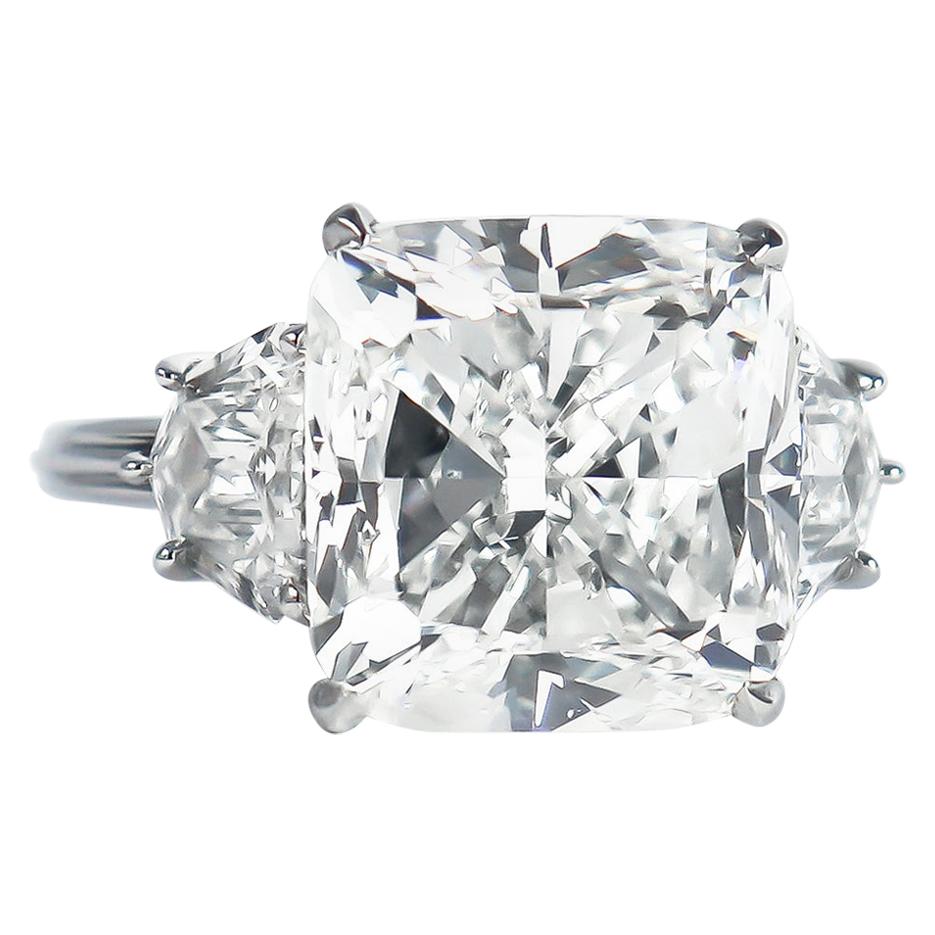 J. Birnbach GIA Certified 9.01 Carat Cushion Brilliant Diamond Three-Stone Ring