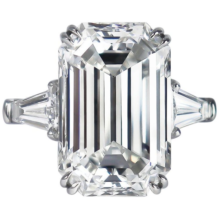 J. Birnbach GIA Certified 9.23 Carat F VVS1 Emerald Cut Three-Stone Ring For Sale