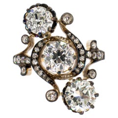 J. Birnbach, bague filigrane ancienne certifiée GIA avec diamants de 3,37 carats poids total