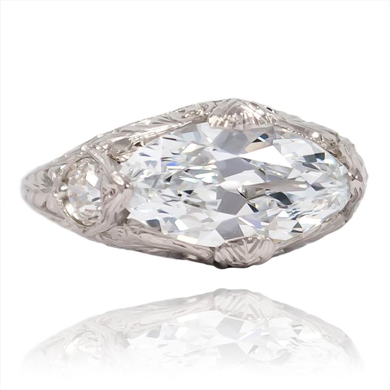 Art Deco J. Birnbach GIA Certified E VVS2 2.52 Carat Antique Marquise Ring